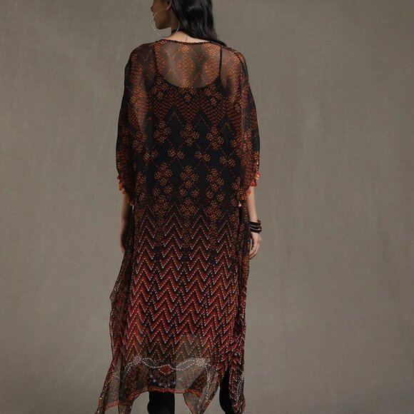 Ritu Kumar Designer Black Sheer Long Kaftan Tunic Dress - Picture 4 of 12